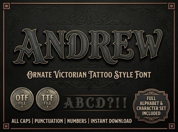 Andrew Ornate Victorian Tattoo Style Font