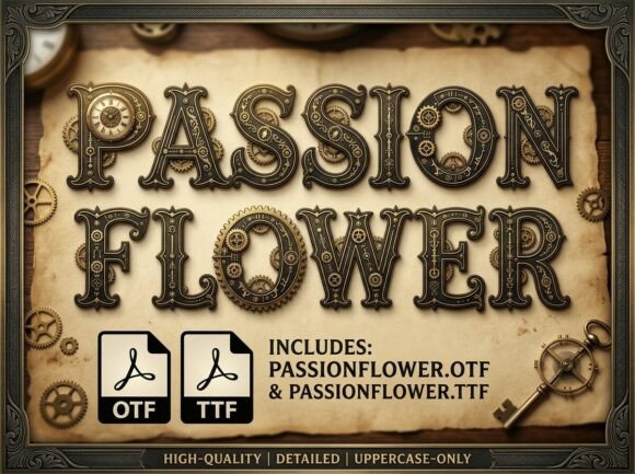 Passion Flower Font for Steampunk and Craft Creations
